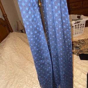 Blue polka dot scarf with tassels